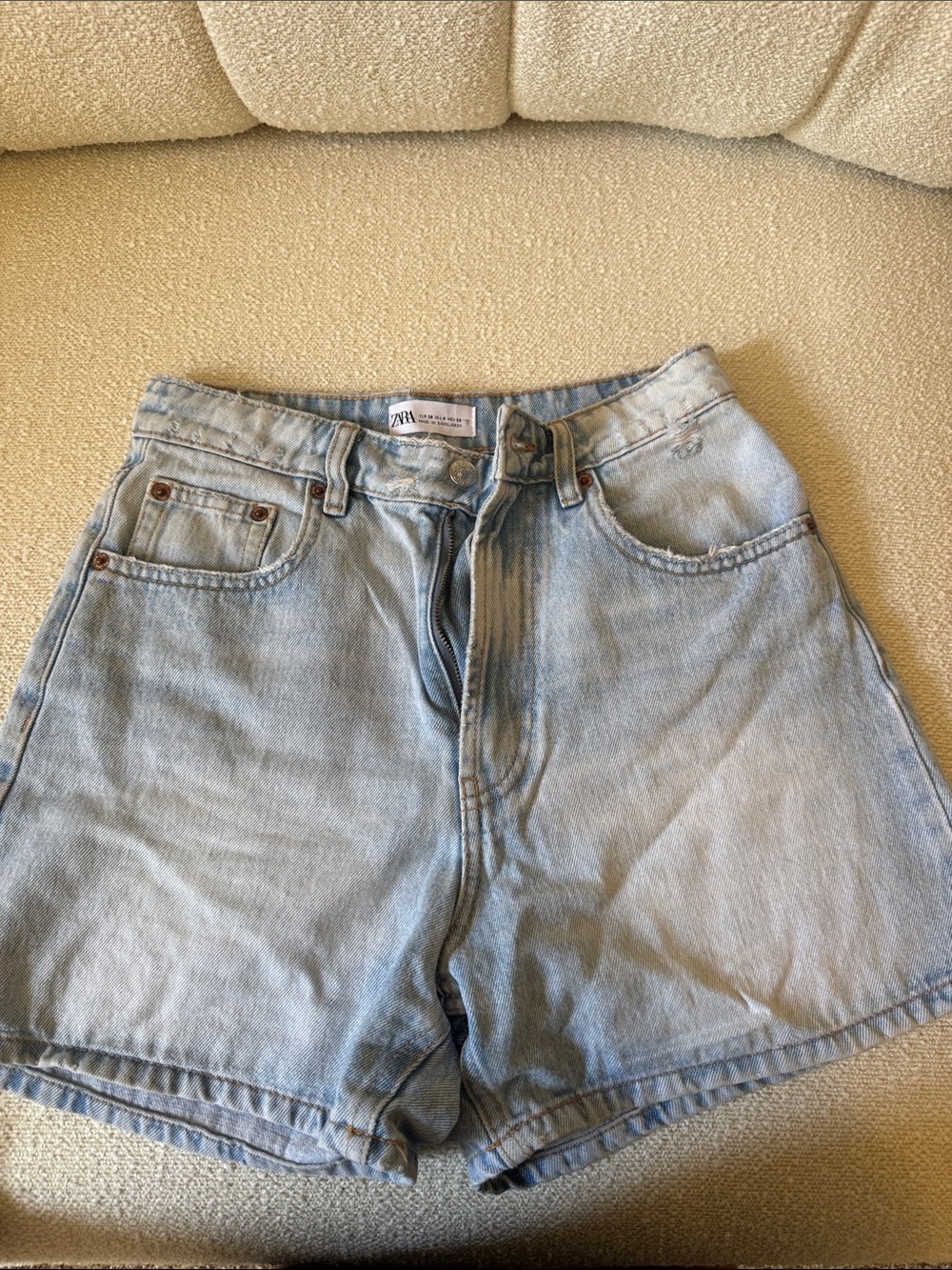 ZARA Pale Blue Relaxed High-Rise Denim Shorts